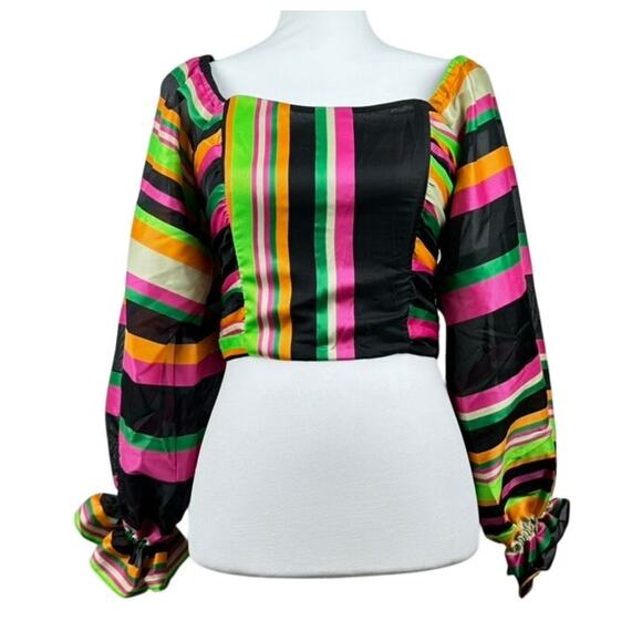 Ramy Brook Top Size 2 Striped Cropped long sleeve bustier - Picture 1 of 9
